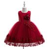 European & American Girls' 3D Flower Princess Dress - Mesh Puffy Formal Wear for Holidays & Performances