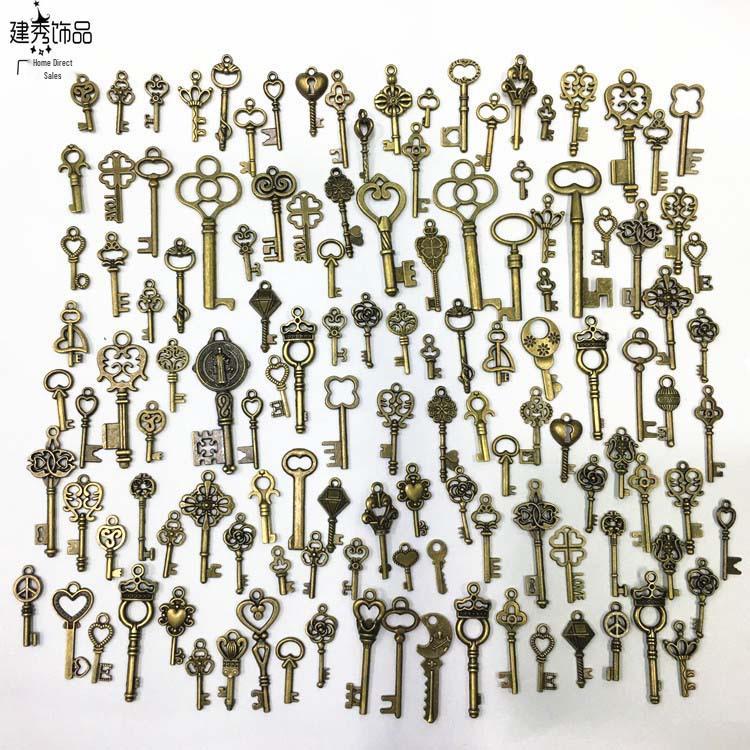 125-Piece Mixed Retro Alloy Key Pendants, DIY Jewelry Accessories, 170g/Pack 125 Type Mixed Pack