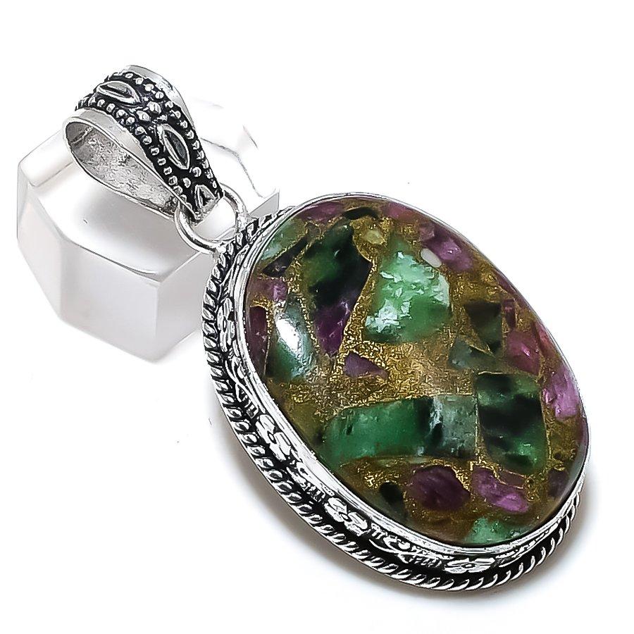 Copper Zosite Gemstone 925 Steling Silver Jewelry Pendant 2.13" T9u51