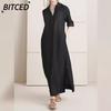 Women's Fashion Spring Autumn Solid Color Print POLO Neck Long Sleeve Casual Dresses