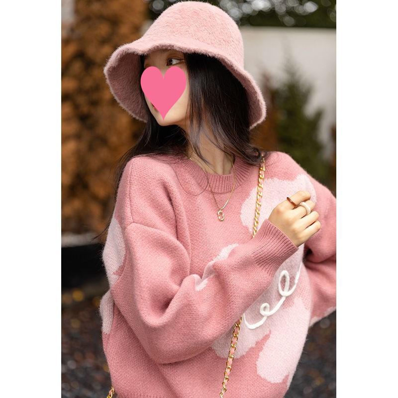 

Женский жаккардовый свитер с круглым вырезом, свободный пуловер для весны и осени 3XL розовый