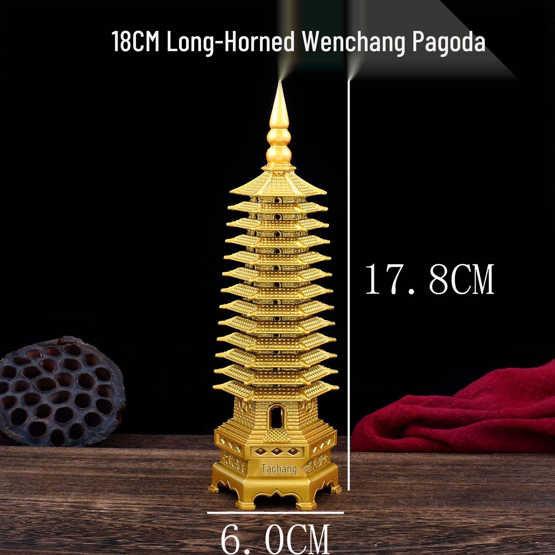 Painted Copper and Brass Wenchang Pagoda Ornament, Nine and Thirteen Stories