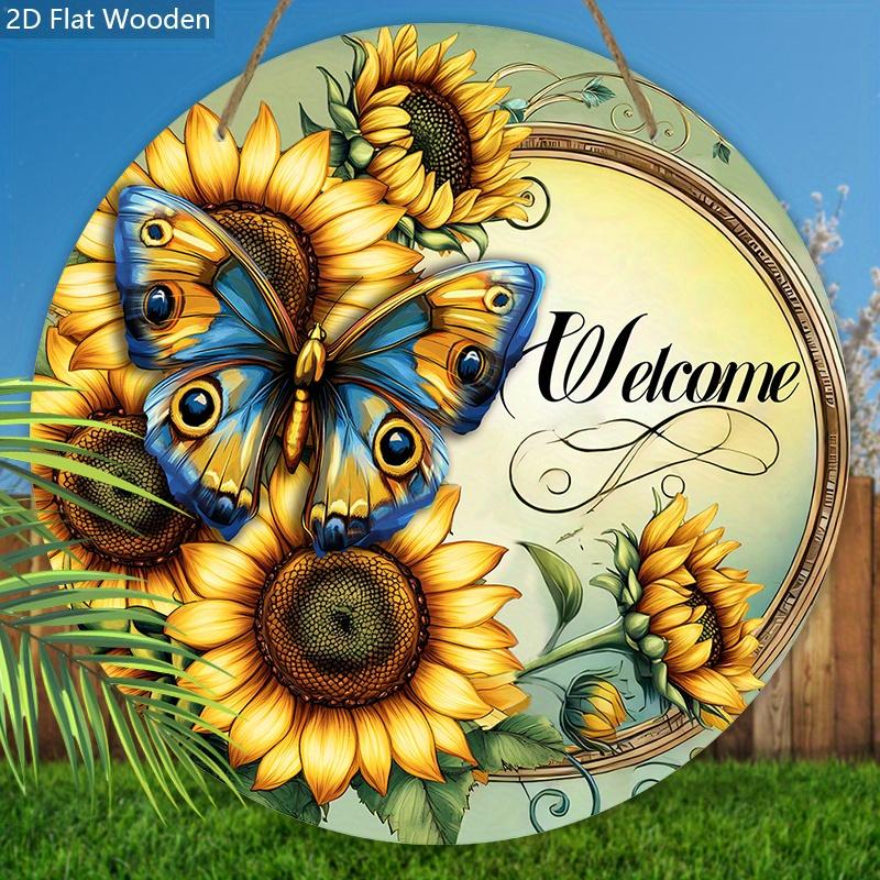 Rustic Wooden Welcome Sign with Sunflowers & Butterfly Pattern - Charming Decorative Hanging Plaque - Ideal Gift for Friend, Family