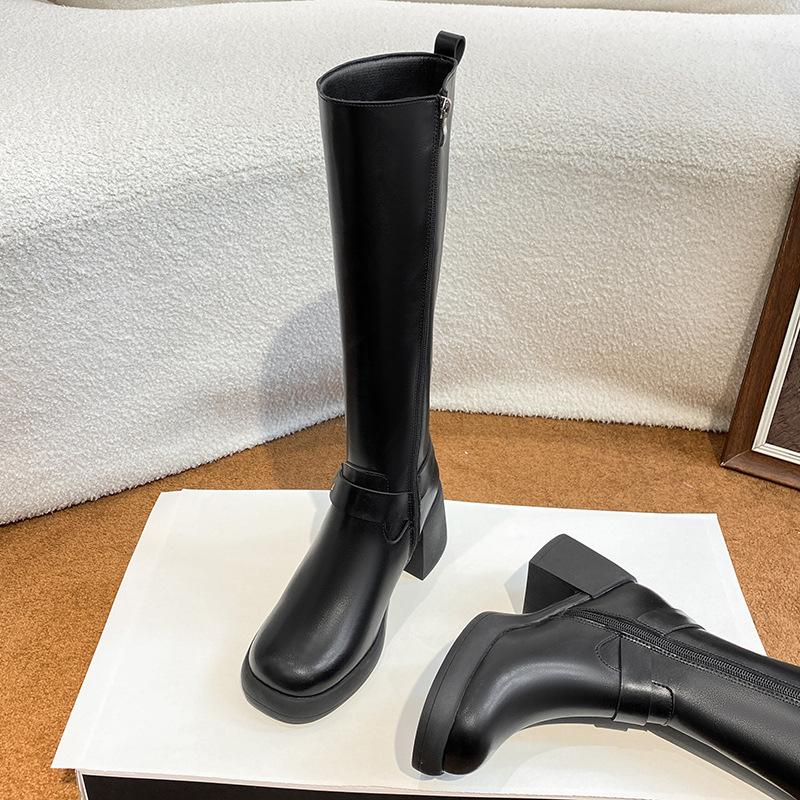 Boots Women's Autumn New Thick-soled High Knight Boots Belt Buckle Thick Heel Western Cowboy Boots Children