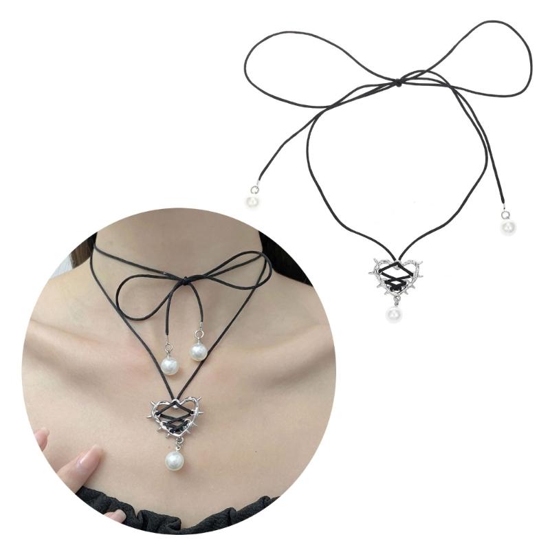 Fashion Thorn Heart Pendant Necklace Sweet Cool Clavicle Chain Lace Up Choker Simple Cord Neck Chain Party Jewelry