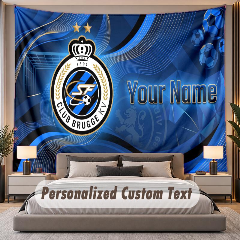 Benutzerdefinierte Namens-Text-Wandteppich Club Brügge FC Personalisierter Polyester-Wandteppich für Schlafzimmer und Zimmer