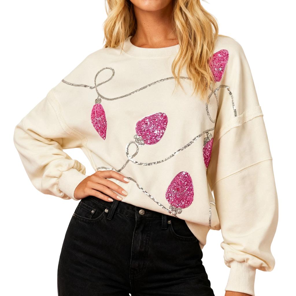Ladies' Loose Comfortable Casual Fashionable Christmas Glitter Printed Sweatshirt