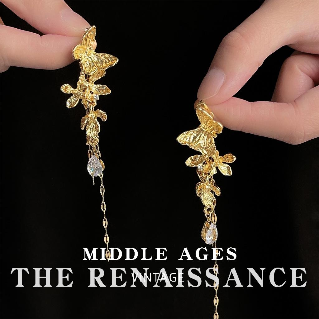 Moon Butterfly~ Butterfly Zircon Long Fringed Earrings Exaggerated Retro Earrings