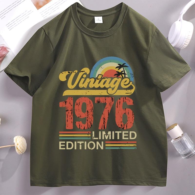 1976 Vintage Limitované Narozeninové Tričko Bavlna Krátký Rukáv Retro Styl Dárek k 50. Narozeninám Tričko Streetwear Pohodlné Oblečení