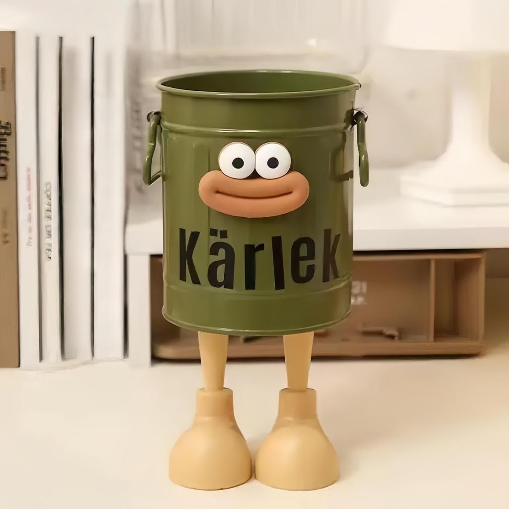 Plastic Pen Holder for Students Desktop Office Large Capacity Cute Cartoon Simple Retro Storage Organizer Bucket