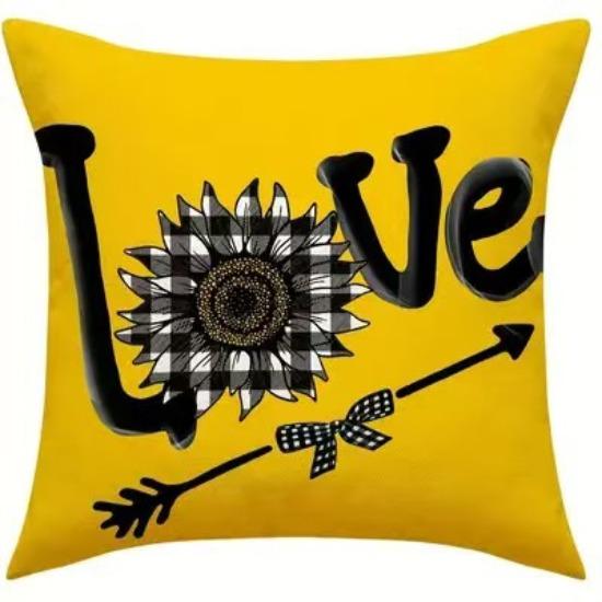 

New Yellow Sunflower Bee Bow Digital Printed Linen Pillow Cover Living Room Sofa Cushion 45*45cm