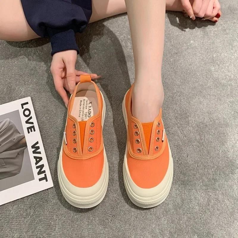 Fashion Women Canvas Flat Shoes Spring and Autumn New Fashion Women Breathable Thick Soled Low Top Tennis Casual Canvas Sneakers