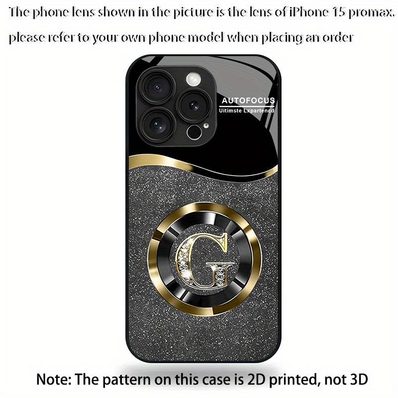 Lucky G Letter Round Logo Creative Lucky Black Golden Pattern Glass Phone Case Cover for iPhone 17 16 15 14 13 12 11 Etc