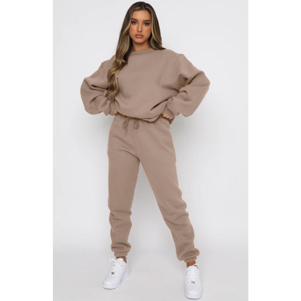 Autumn and Winter Solid Color Round Neck Pullover Long Pants Women's Fashion Casual Long Sleeved Sweatshirt Set