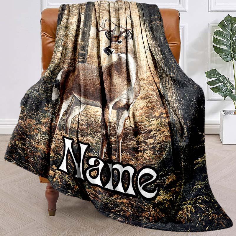 Retro Elk Customize Your Name Blanket Warm Comfortable And Soft Blankets Are Suitable For Home Chairs Office Sofas Sofas Office Camping And Gifts For