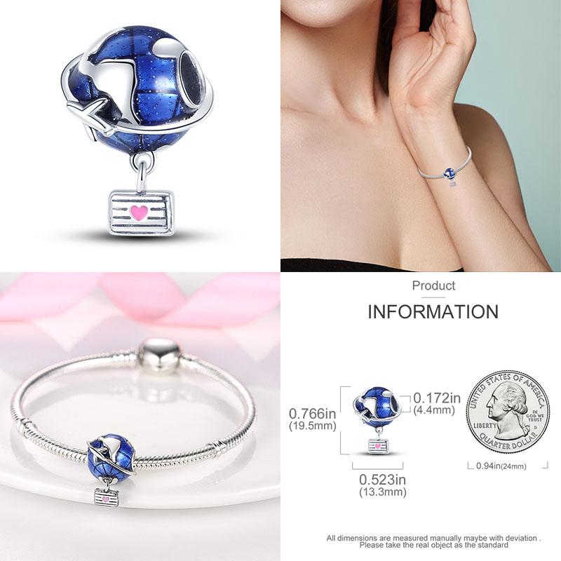 Charm Copper Travel Airplane Earth Beads Pendant Fit Original Bracelet Diy Fine Jewelry Charms