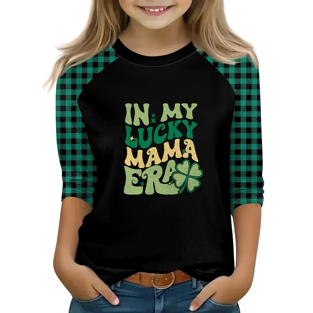 Oberteile für junge Mädchen von 4–16 Jahren, Rundhalsausschnitt, 3/4-Ärmel, T-Shirts, trendige Oberteile, Outfit-T-Shirts