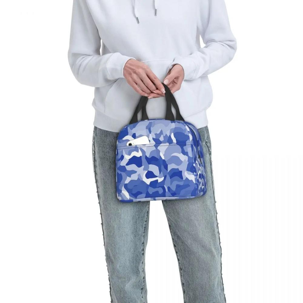 Blue White Blending Camouflage Insulated Lunch Bag for Women Children Leakproof Food Boxes Thermal Lunch Box Tote