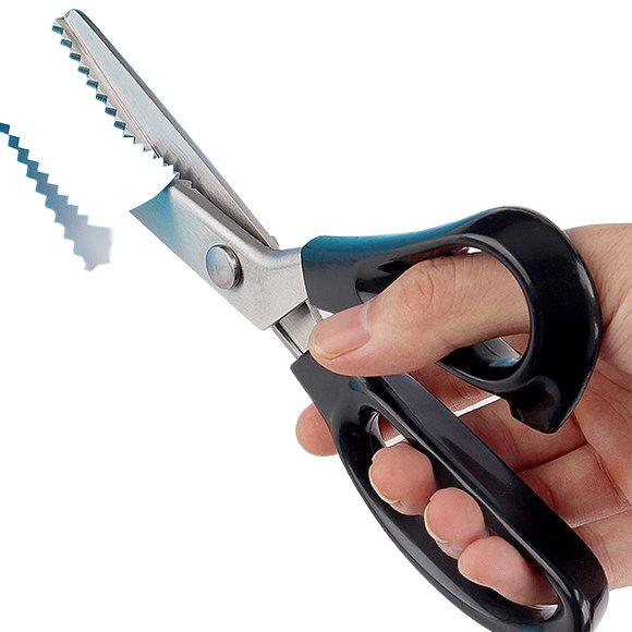 Neue Edelstahl-Spitzen-Overlockschere – Nähfreie Schneiderschere mit Dreieckwellenkante zum Stoffschneiden.