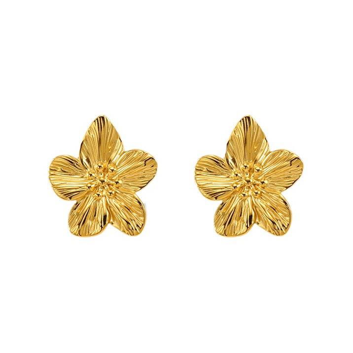 2024 New European & American Fashion 18K Gold Flower Stud Earrings for Women - Geometric Stainless Steel Design