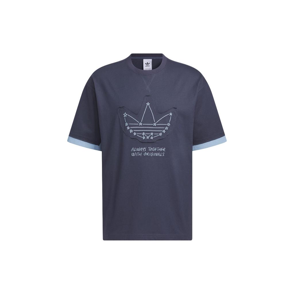 Adidas Originals Yu Nagaba SS23 Co-Branded Hand-Painted Star Logo Tee Unisex Tops Navy-Blue IS0639