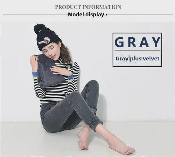 Women's High Waist Black Velvet-Lined Skinny Jeans - Korean Style, Slim Fit, Stretchy Winter Pants