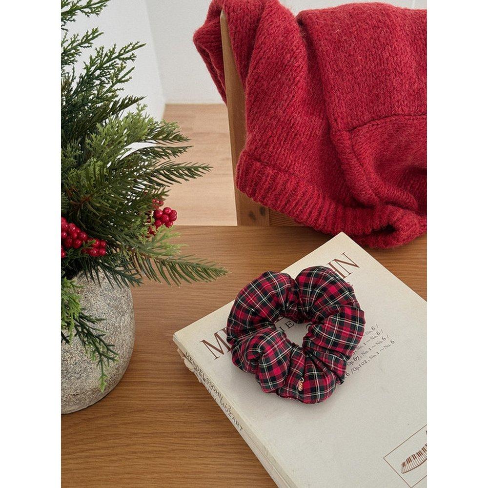 Tartan Check Padding Scrunchie[Red]