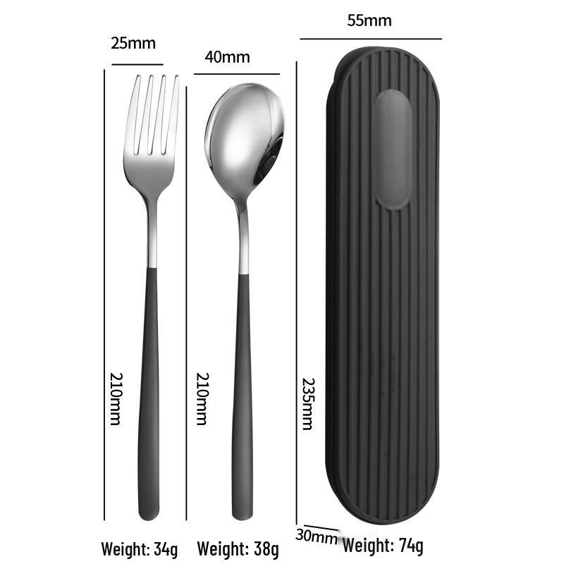Set di Posate in Acciaio Inossidabile 304: Forchetta, Cucchiaio, Bacchette con Scatola a Strisce Verticali per Viaggio, Campeggio, Uso Studentesco