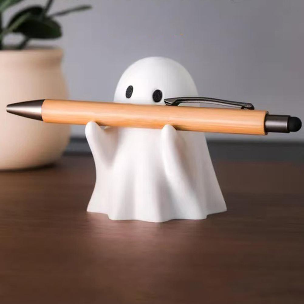Halloween Ghost Pen Holder Cute 3D Printed Halloween Ghost Figurine Funny Spooky Resin Pen Holder Statue for Home Office Desktop Decoration
