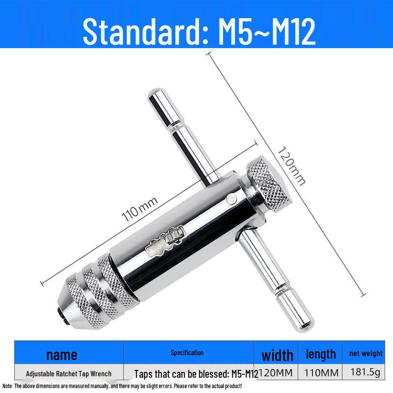 Adjustable Tap Wrench Set - Manual Tapping Tool with Extended Chuck