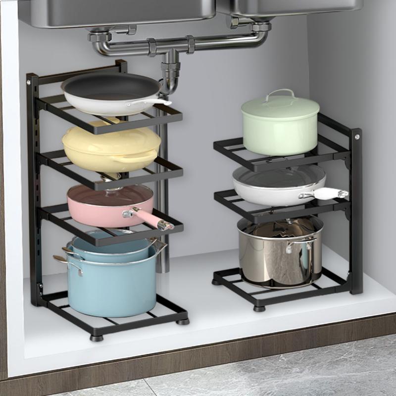 Kitchen Sink Storage Rack Multi-Layer Cooker Storage Rack Frying Pan Holder Pot Bowl For Stovetop Cabinets Adjustable Pot Rack
