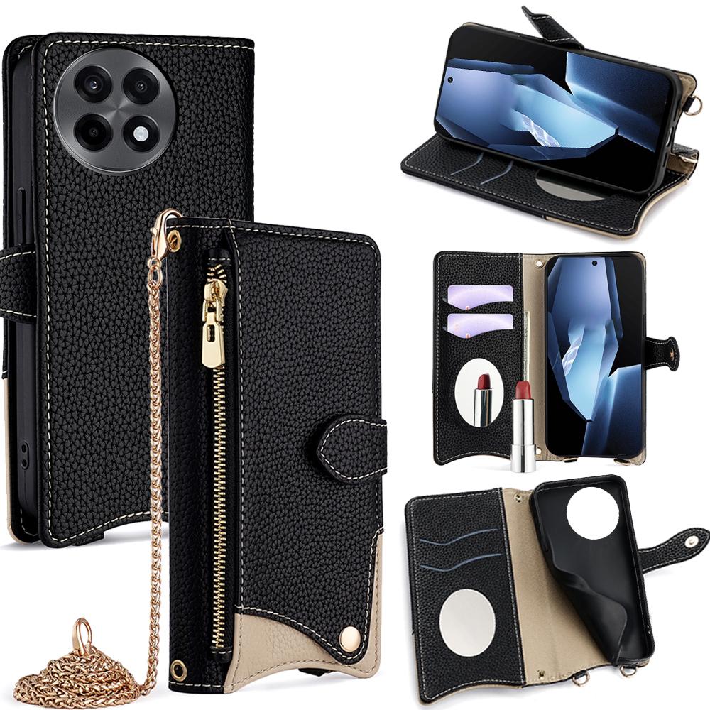 For OnePlus Ace 5 5G/5 Pro 5G Wallet Case Fishtail Design Leather Phone Cover with Mirror/Stand/Strap