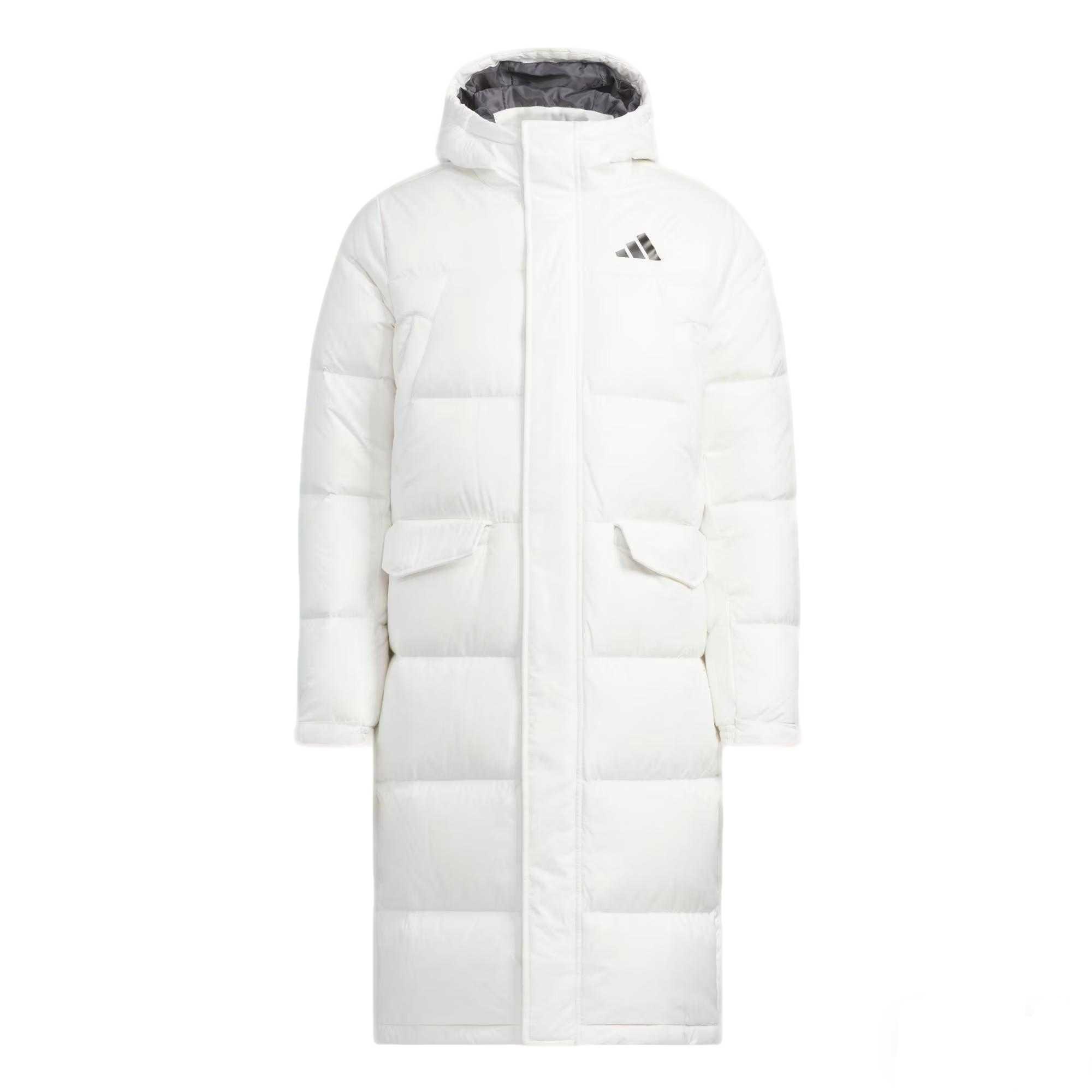 

Adidas Long Down 3 Stripes Solid Color Zipper Hooded Warm Down Jacket Unisex Jacket KF4396 S