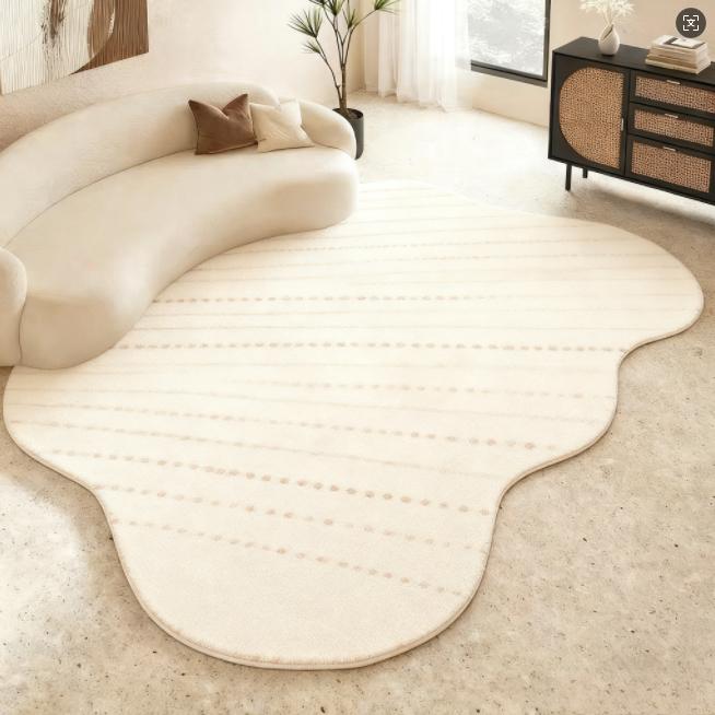 Irregular Shape Bedroom Decor Line Carpet Home Thick Plush Rug Cream Style Carpets for Living Room Fluffy Soft Lounge Floor Mat