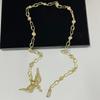 Elegant Gold Plated Peace Bird Charm Sweater Chain 80cm Length Retro Long Necklace Jewelry For Layering Outfits