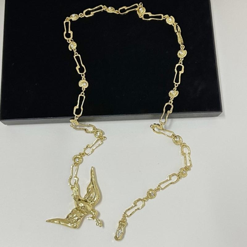 Elegant Gold Plated Peace Bird Charm Sweater Chain 80cm Length Retro Long Necklace Jewelry For Layering Outfits