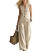 Women's Sleeveless Linen Vest and Wide Leg Pants Set Casual Summer Outfit Lightweight Breathable Fabric Relaxed Fit Two Piece