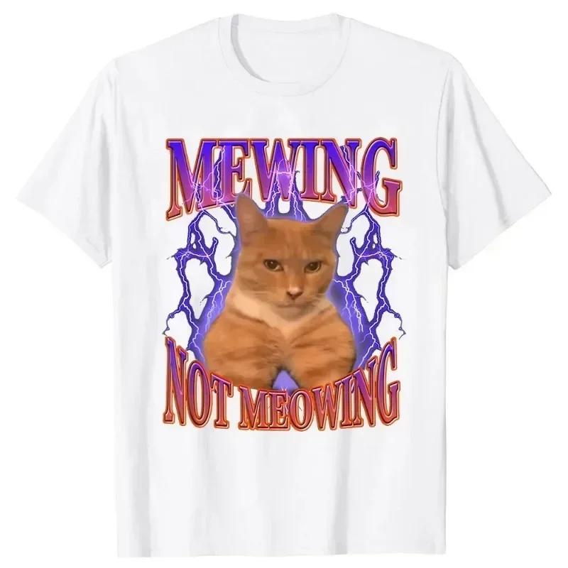 Cute Cats Funny Graphic Tshirt Mewing Not Meowing Printed T-shirts Summer Women Causal Short Sleeves Streetwear T Shirt Tops