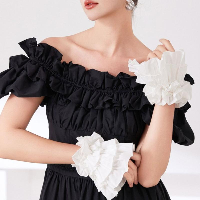 White Detachable Puff Sleeves with Stretch Openings for Off Shoulder Dress Styling and Photo Ready Wear