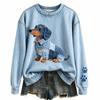 Felpa girocollo da donna con stampa animalier, vestibilità larga, pullover casual