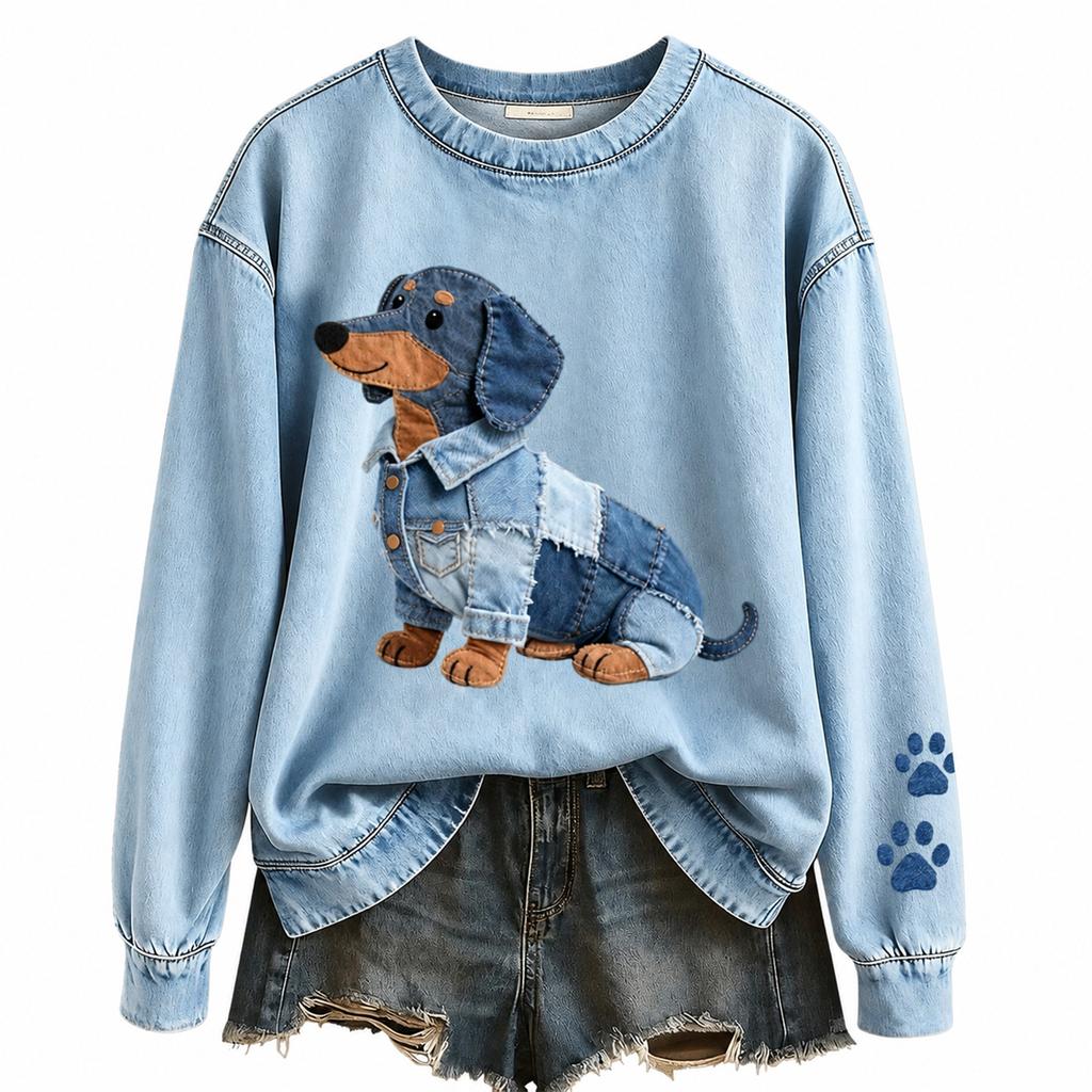 Felpa girocollo da donna con stampa animalier, vestibilità larga, pullover casual