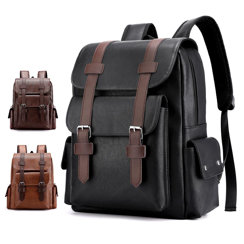 Herren Rucksack PU Leder Rucksack Große Laptop Rucksäcke Männlich Mochilas Schwarz Schultasche Für Teenager Jungen