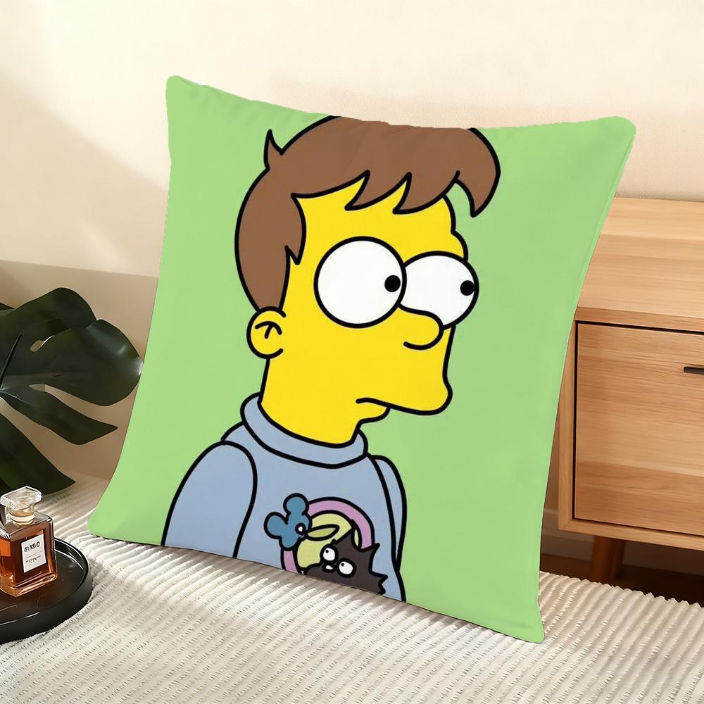 S-S-Simpson Family Anime Cushion Cover Silky Short Plush Home Sofa Cushion Cover - Invisible Zipper Home Decoration