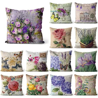 Felices Pascuas Funda de Almohada Flor Morada Hortensia Lavanda Bosque de Rosas Funda de Almohada Funda de Cojín Floral Sofá Sala de Estar