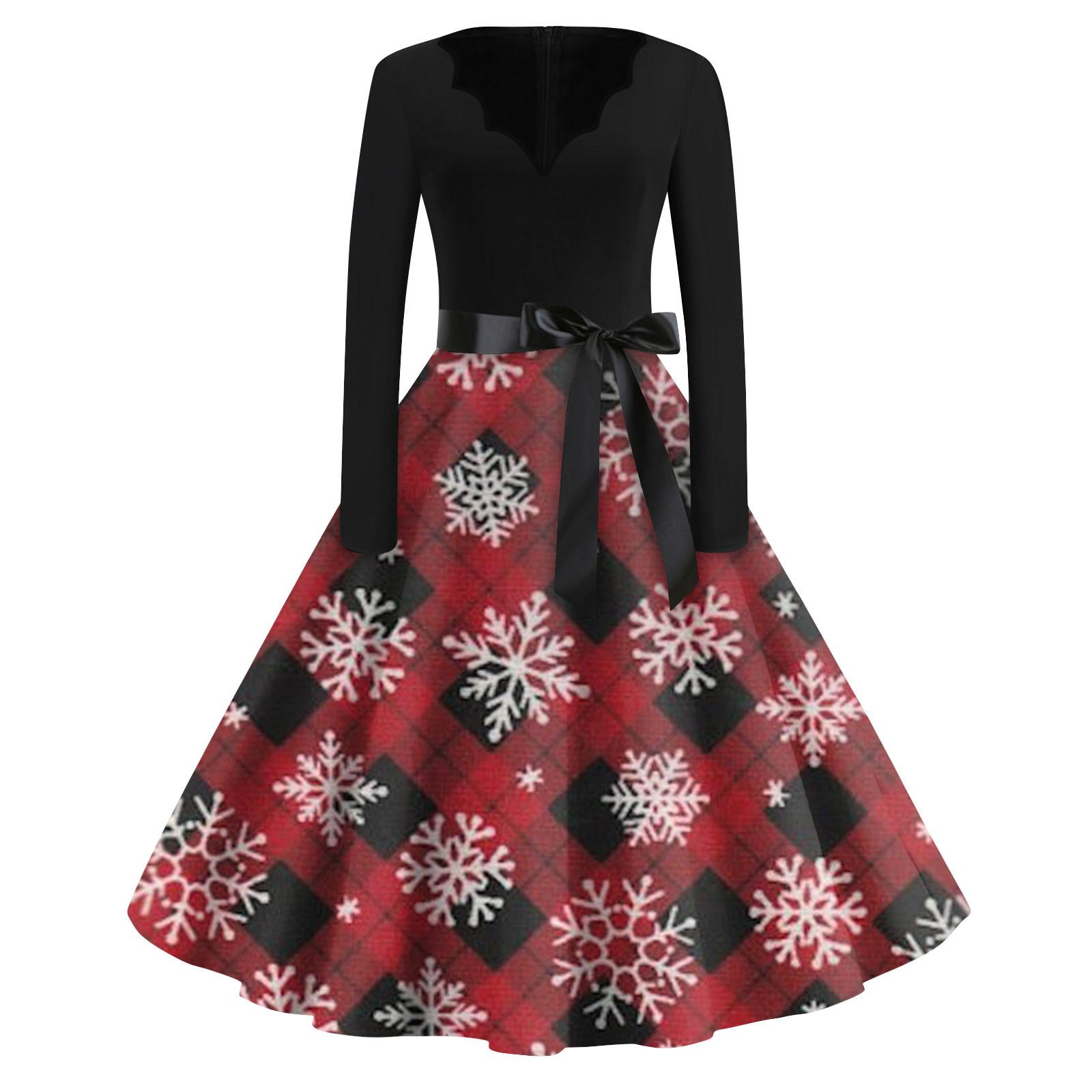 

Женские модные повседневные тонкие рождественские платья с длинным рукавом с v-образным вырезом и принтом XL