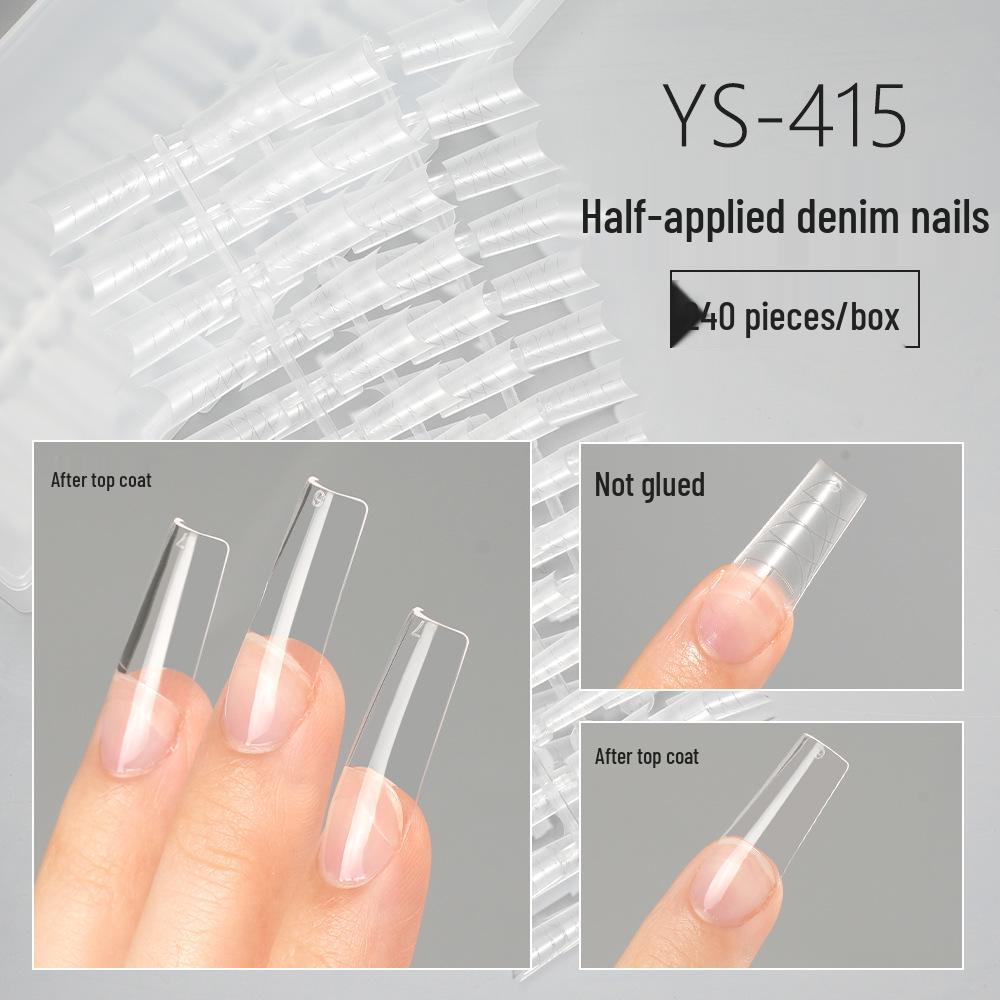 240-Piece Long Matte Traceless Nail Tips with Scale Line - No-Grind, Half-Applied Design