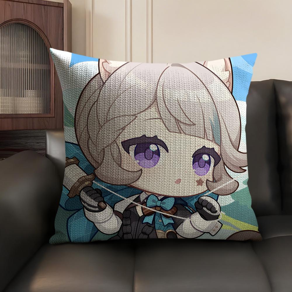 Lynette Cute Genshin Impact Cushion Cover Natural Linen Organic Fabric Double-Sided Printing Sofa Home Decor Gift Pillow Case