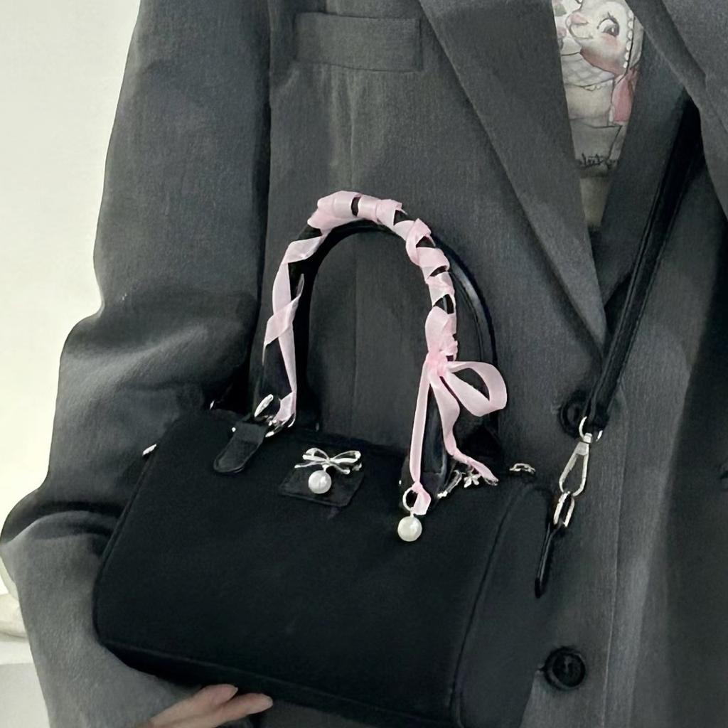 Trend High-End Boston Bag Nischen-Mädchen Herz Schleife Tragbar Pendler Schulter Schräg Umhängetasche