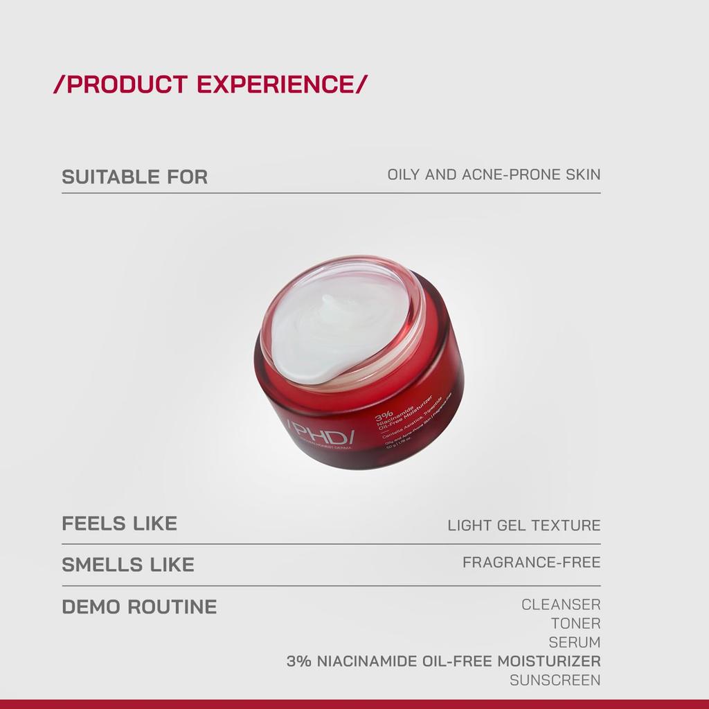 /PHD/ 3% Niacinamide Oil-Free Gel Moisturizer For Oily Skin, Lightweight Daily Face Hydration With Oil Control 50 g