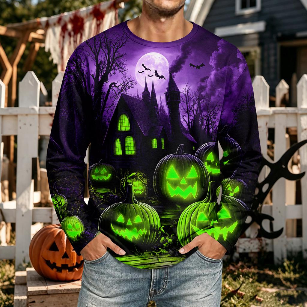 Men's Halloween Long Sleeve Neck T-Shirt for Casual Comfort